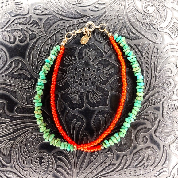 Turquoise red seed bead vintage bracelette - Picture 2 of 4